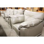 Mocha coloured leather upholstered lounge suite comprising 3 seater sofa and 2 matching armchairs