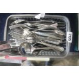 Small tray of white metal cutlery