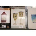 2 boxed sets of Christmas crackle glass candle holders