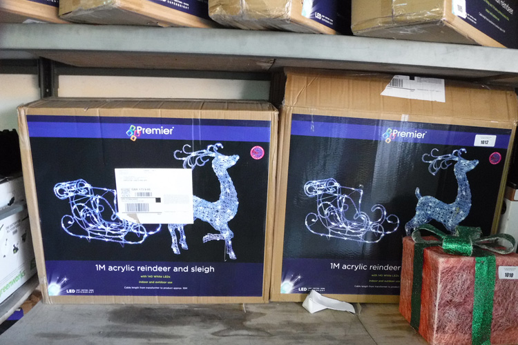 2 boxed 1m pre lit acrylic reindeer and sledge