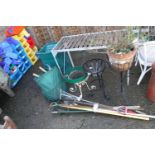 Bundle of garden tools with 3 various sized pot stands
