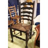 (2142) Dark oak rush seated dining chair