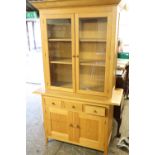 (2211) Oak effect display cabinet with cupboards under