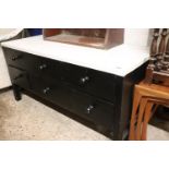 (2015) Black painted multi drawer coffee table with marble effect surface