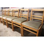Set of 6 green upholstered light oak framed dining chairs *Collector's Item: Sold in accordance with