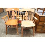 Pair of beech framed spindle back carver chairs