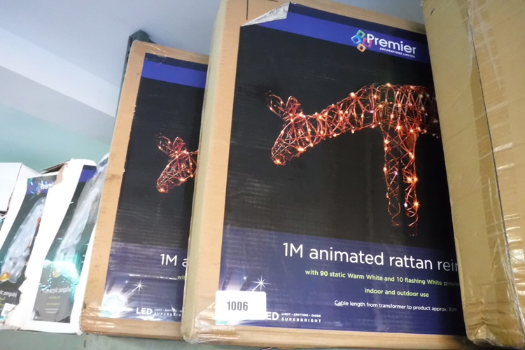 2 boxed 1m animated light up reindeer