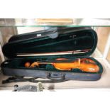 Cased violin, missing 1 string