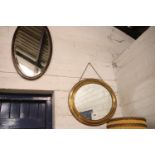 (2101) Oval brass framed wall mirror with mahogany framed and bevelled oval wall mirror