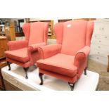 Pair of pink upholstered wing back armchairs *Collector's Item: Sold in accordance with our Soft