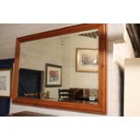 (2097) Modern pine framed and bevelled rectangular wall mirror