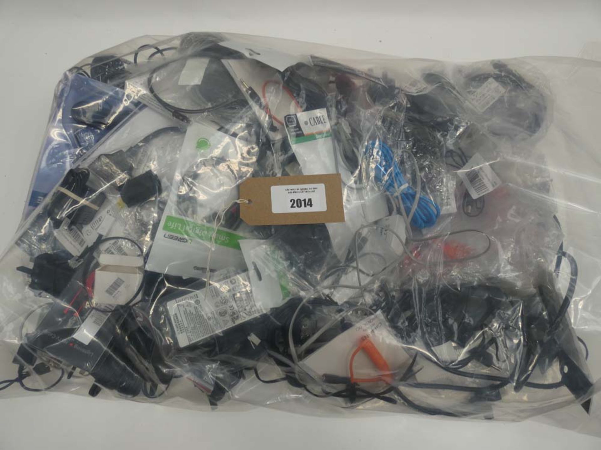 Bag containing quantity of cables, leads and PSUs