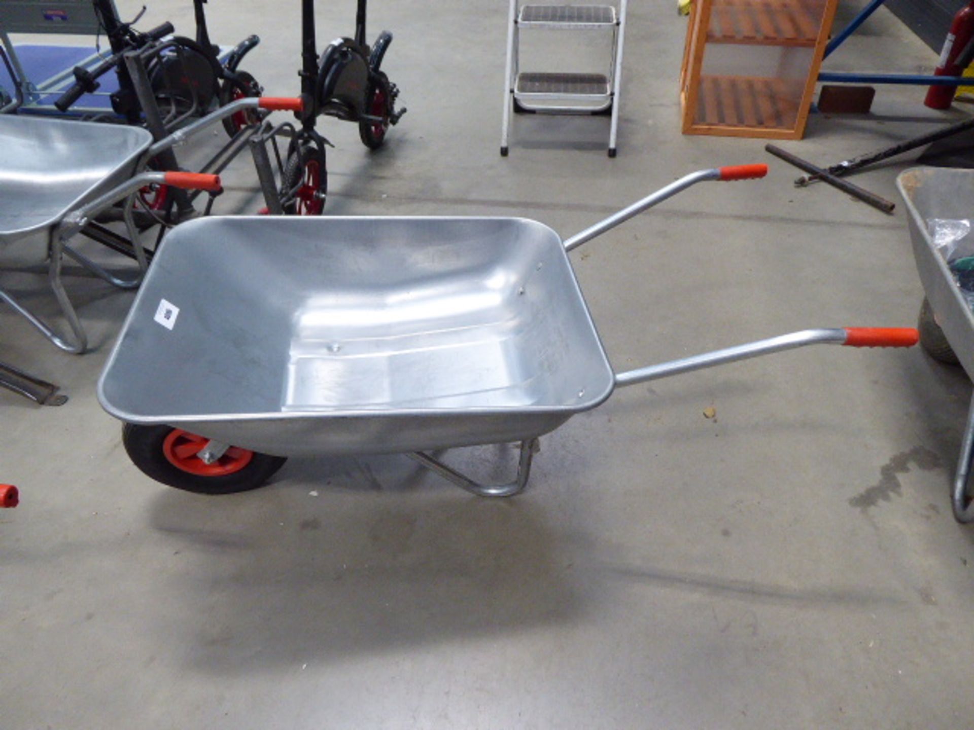 Galvanized wheelbarrow