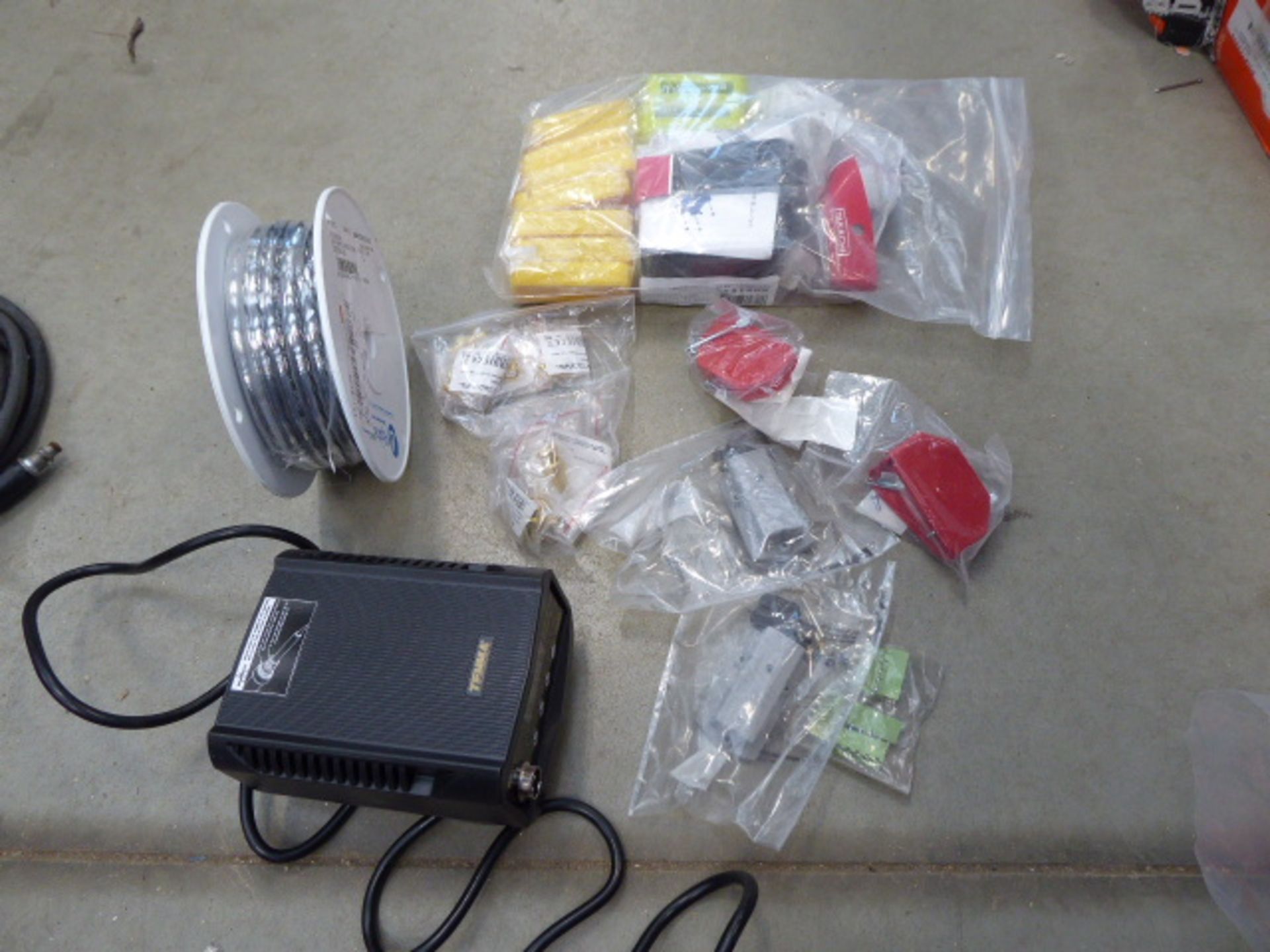 Bag containing cable, sockets, mini soldering station, aerial connectors, clips, electrical - Image 2 of 2