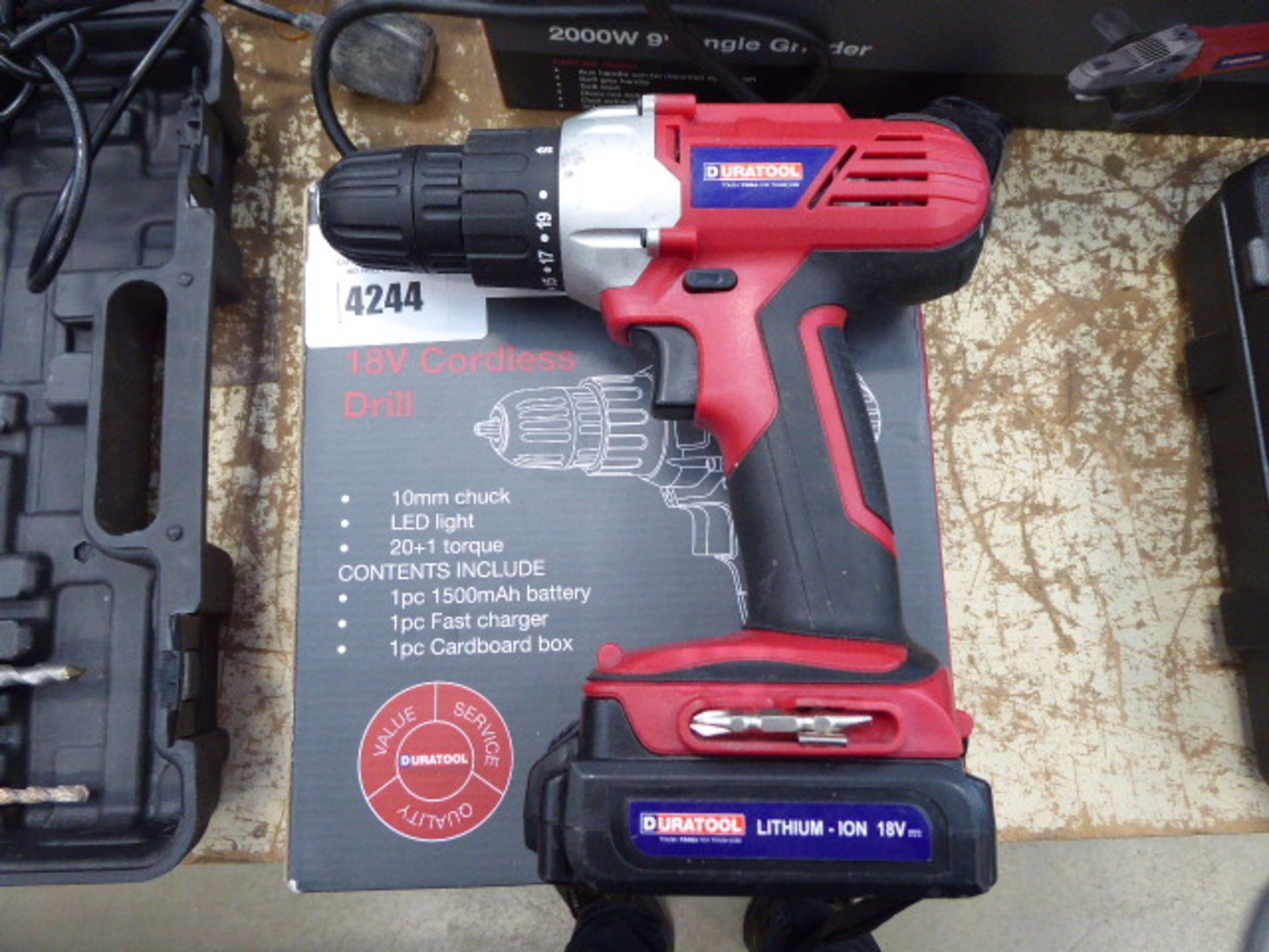 18v Duratool cordless drill with one battery and charger