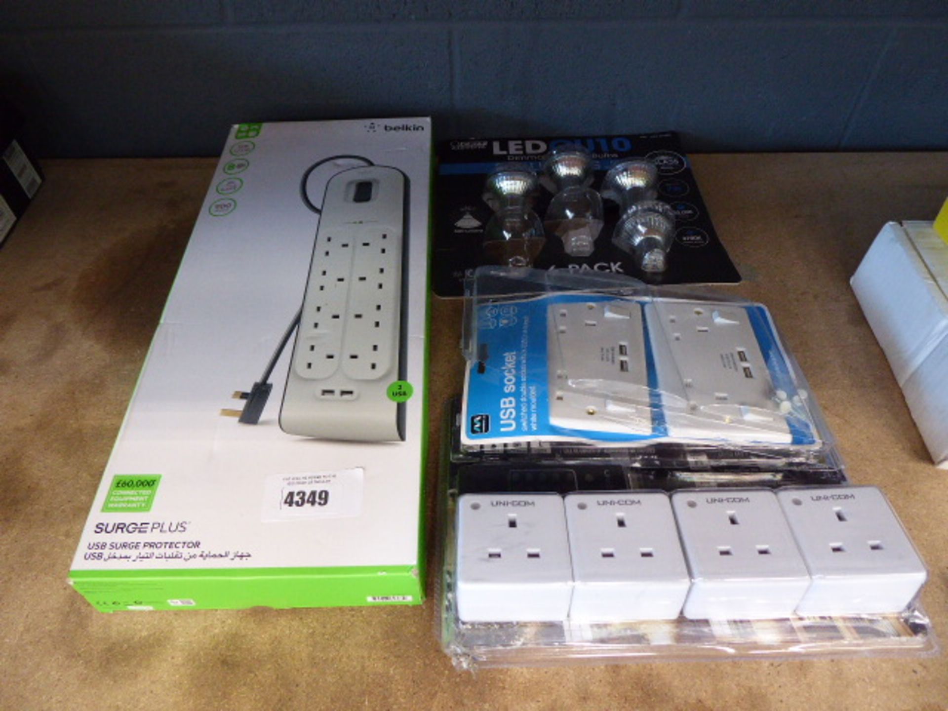 Belkin extension cable, USB sockets, LED G-10 bulbs and remote controlled sockets