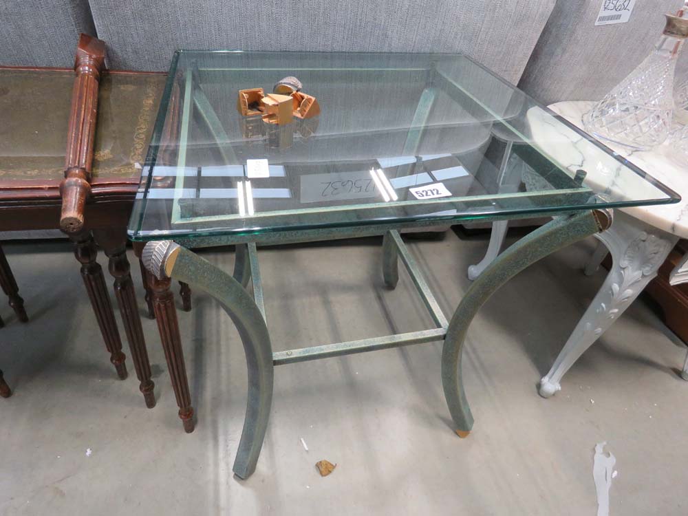 Metal lamp table with glazed surface