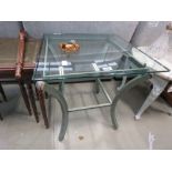 Metal lamp table with glazed surface