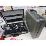 Case with a qty of SBS cutlery and a Samsonite briefcase, AF