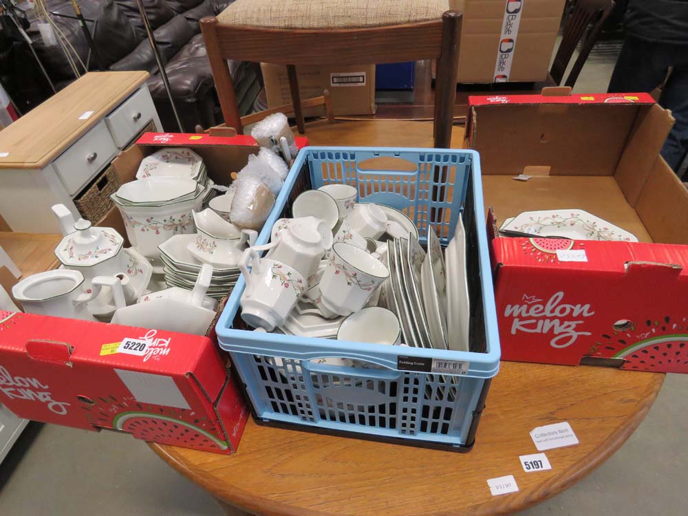 3 boxes containing Eternal Beau patterned crockery