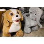 2 coin operated ride on animals (dog and elephant)