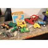 Collection of farming toys incl. Massey Ferguson combine harvester, Brittains vehicles, other