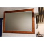 (2085) Pine framed and bevelled rectangular wall mirror