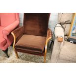 (2095) Mid century teak framed easy chair upholstered in brown *Collector's Item: Sold in accordance