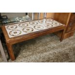 (2046) Mid century teak tile top coffee table