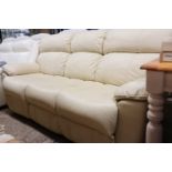 Cream leatherette upholstered 3 seater sofa