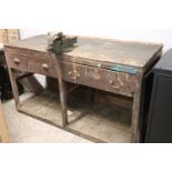 (2586) Wooden work bench with integrated 99/7 steel vice