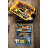 Metal toolbox and wheel along toolbox incl. contents