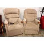 (2082) Near pair of brown fleck upholstered easy chairs, 1 electrically reclining