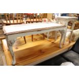 White painted coffee table and decorative white painted 2 tier plant stand