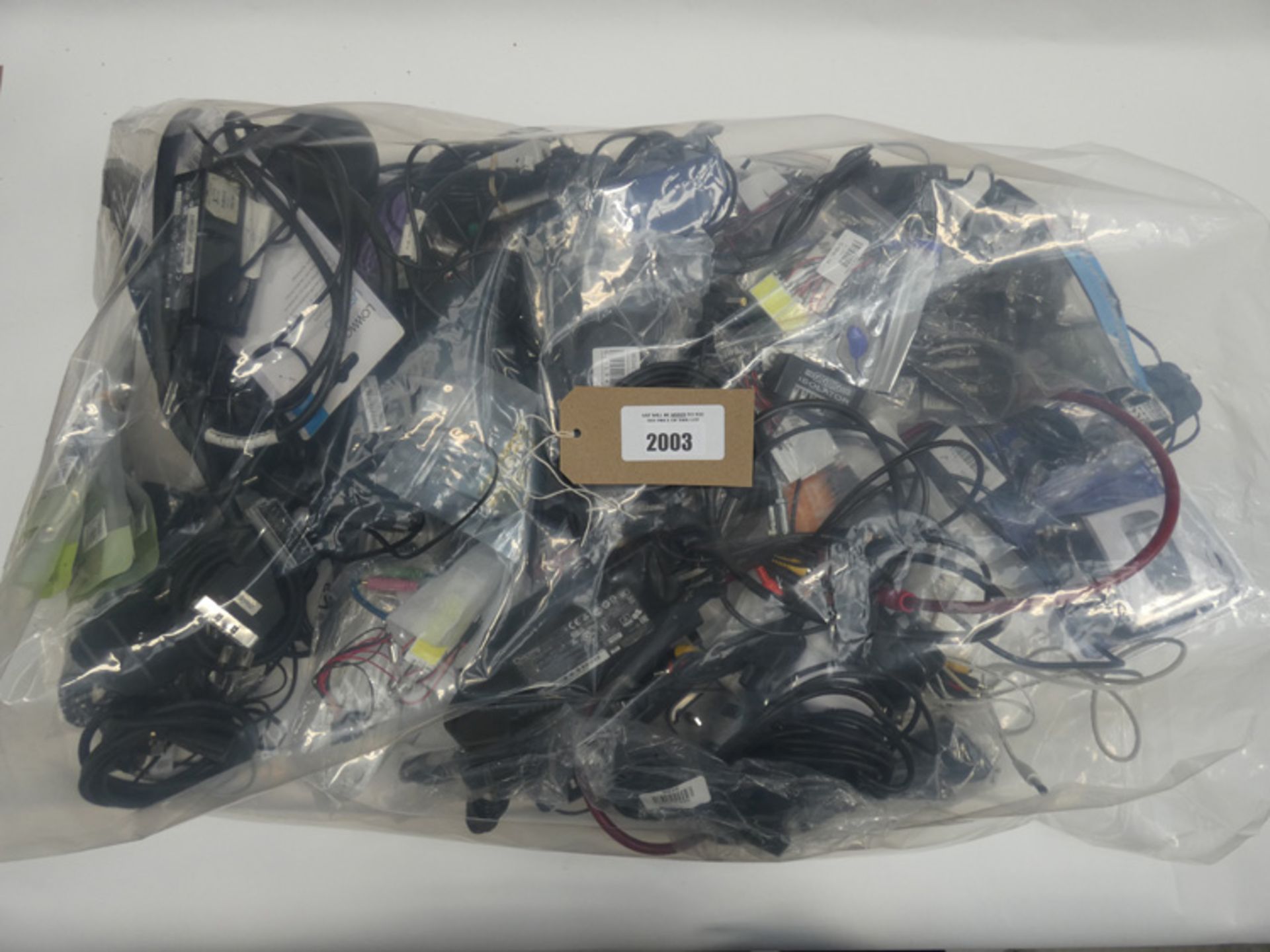 Bag containing quantity of various cables, leads and PSUs