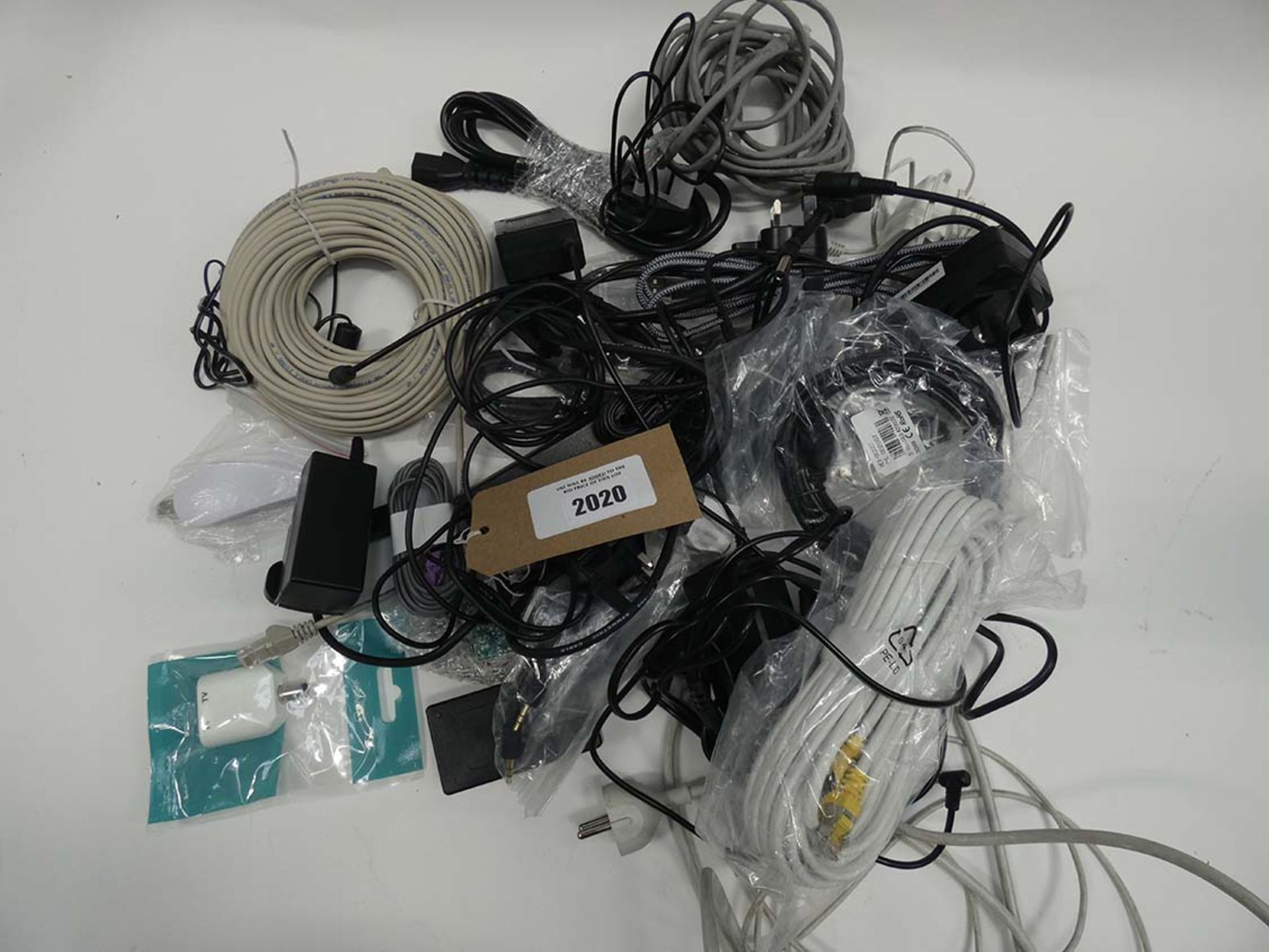 Bag containing quantity of various leads, cables and PSUs