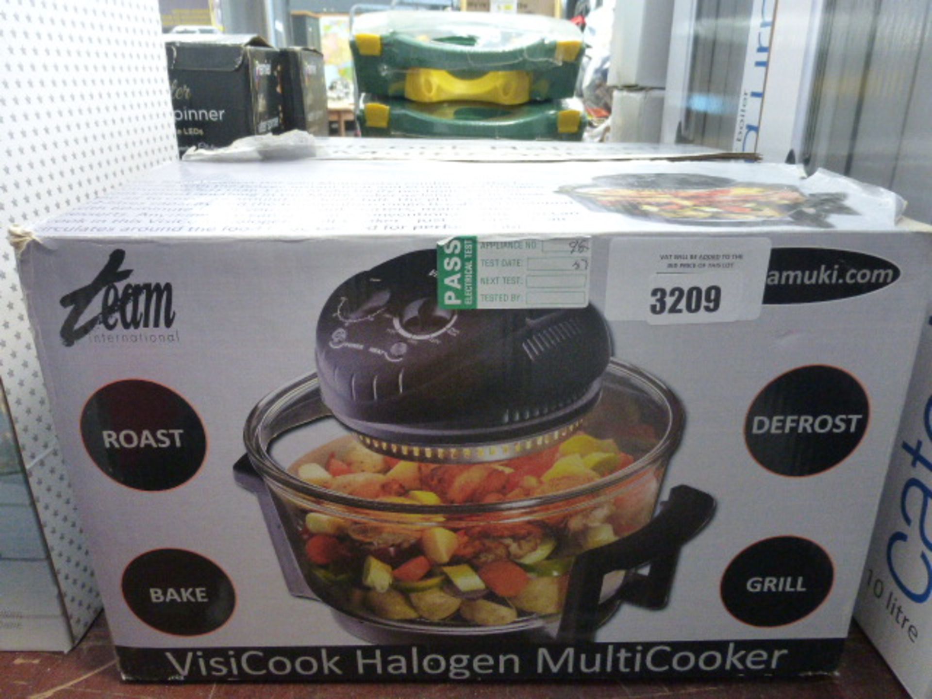 A boxed Daewood halogen air fryer