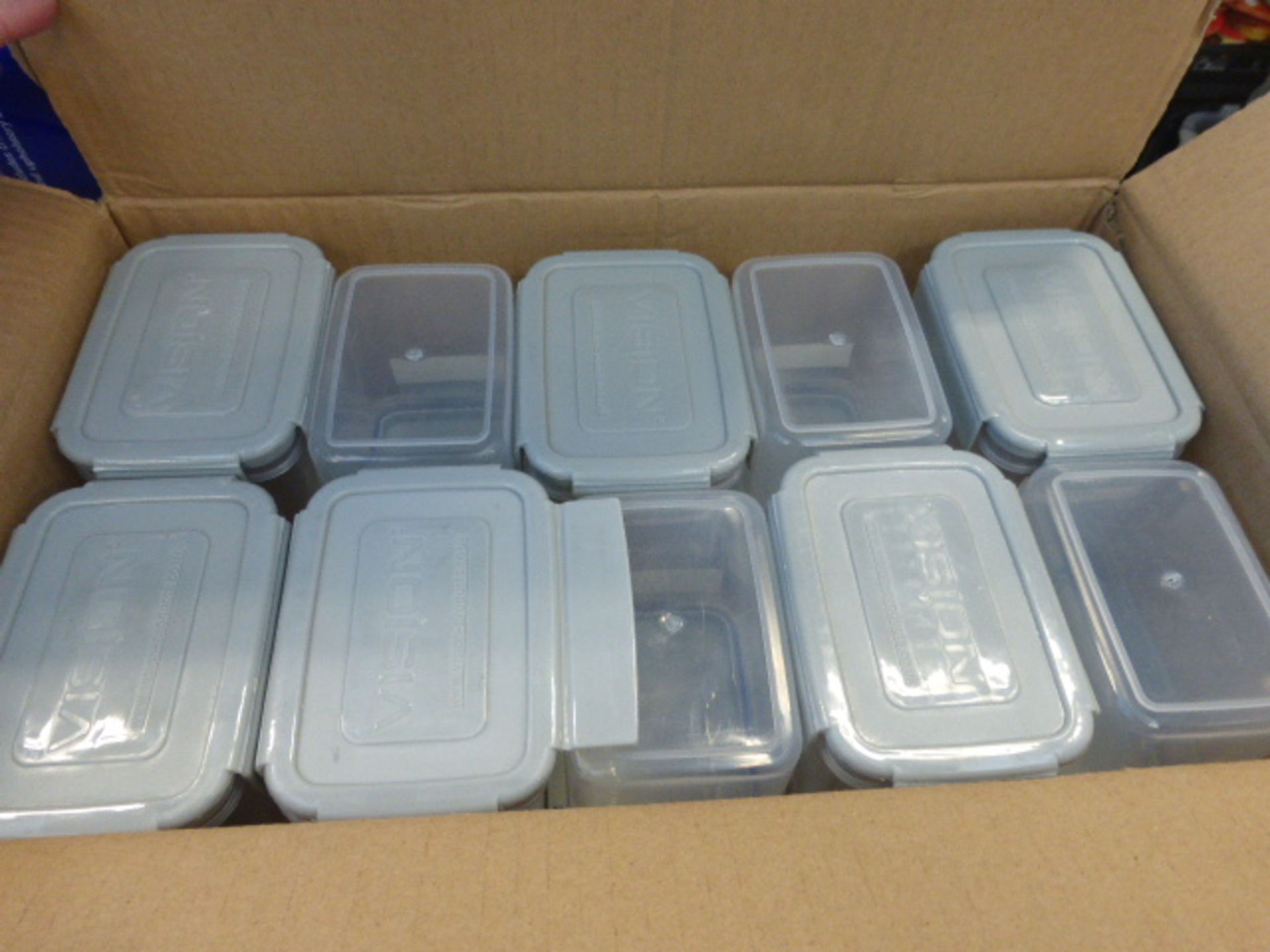 A box containing some small storage containers