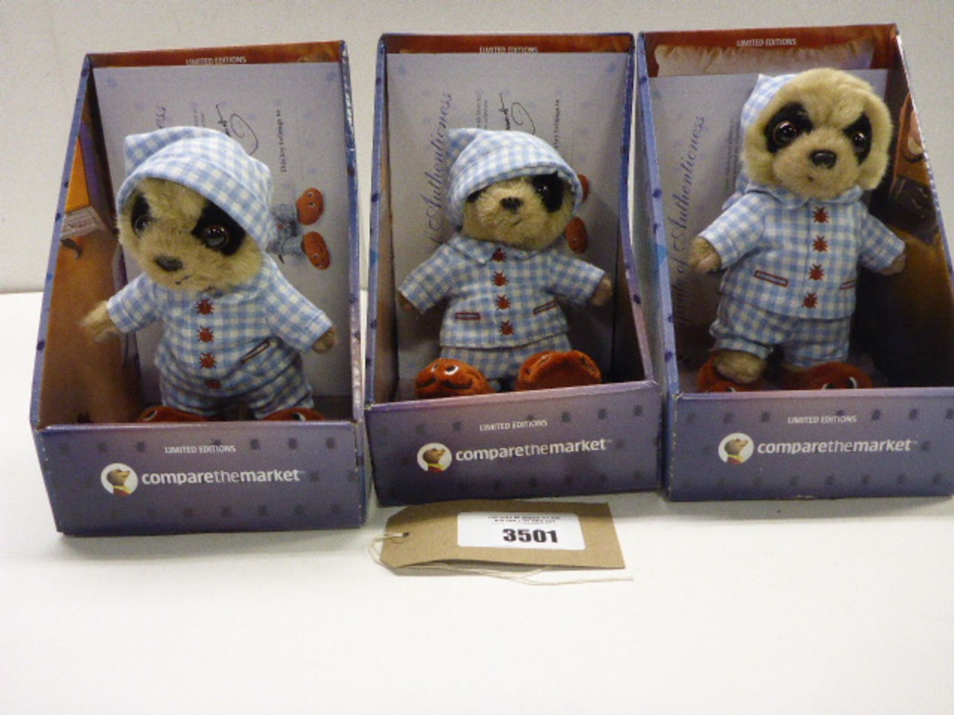 3 x Ltd. Ed. Meerkat Sleepy Oleg soft toys