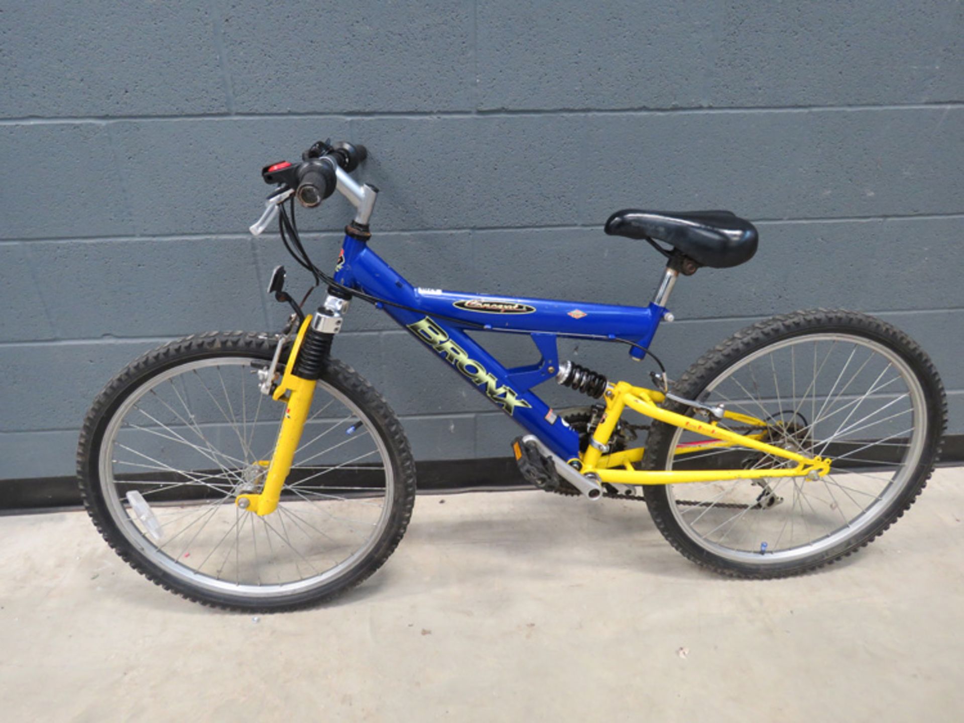 Bronx blue and yellow suspension mountain bike