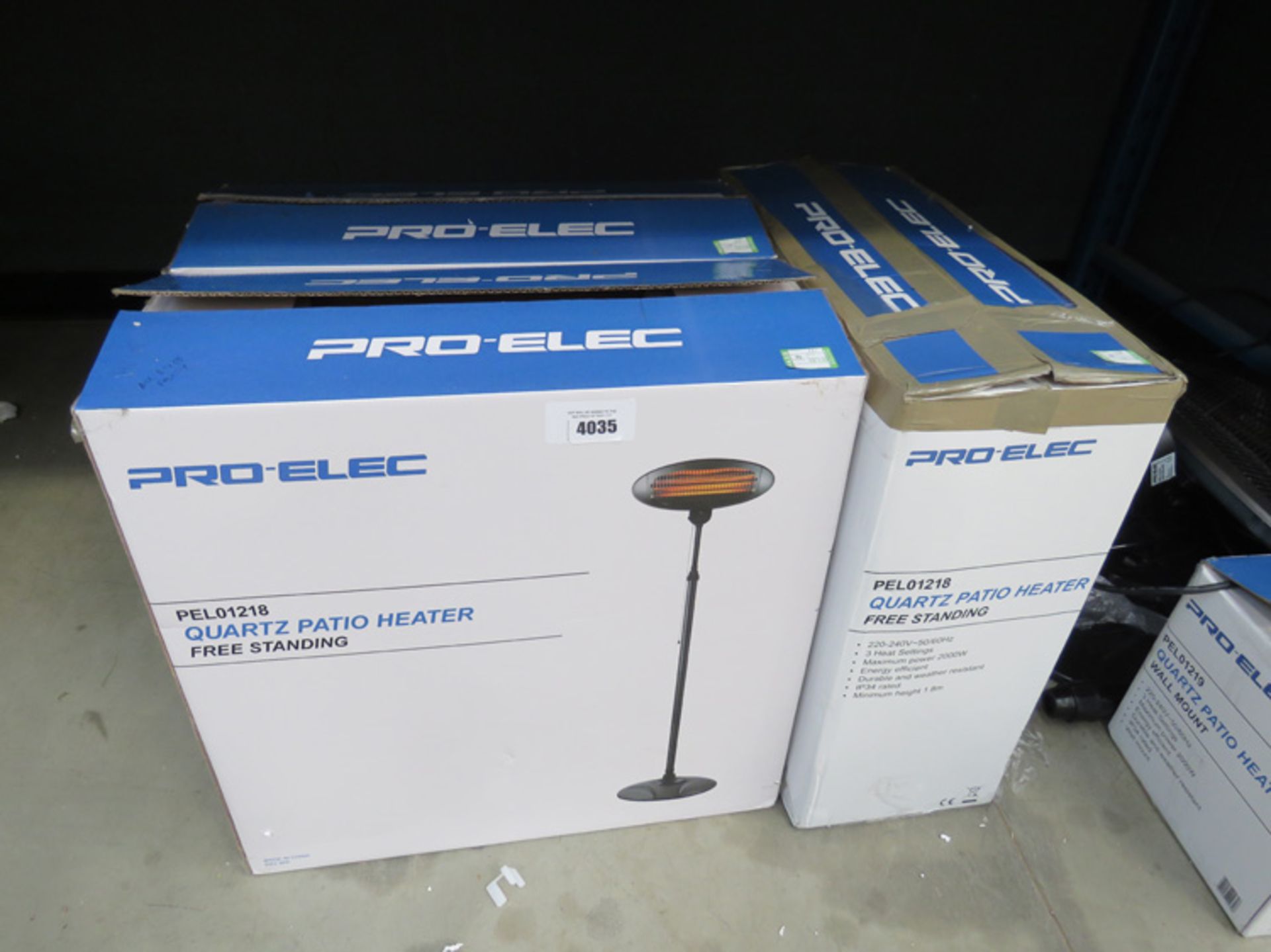 3 Pro-Elec Quartz patio heaters (boxed)