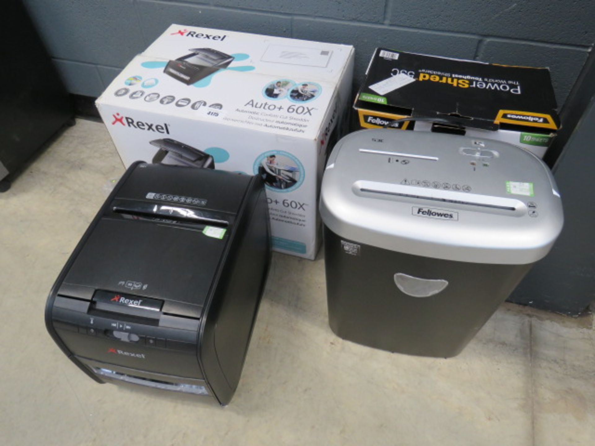 Two Rexel and two Fellowes paper shredders