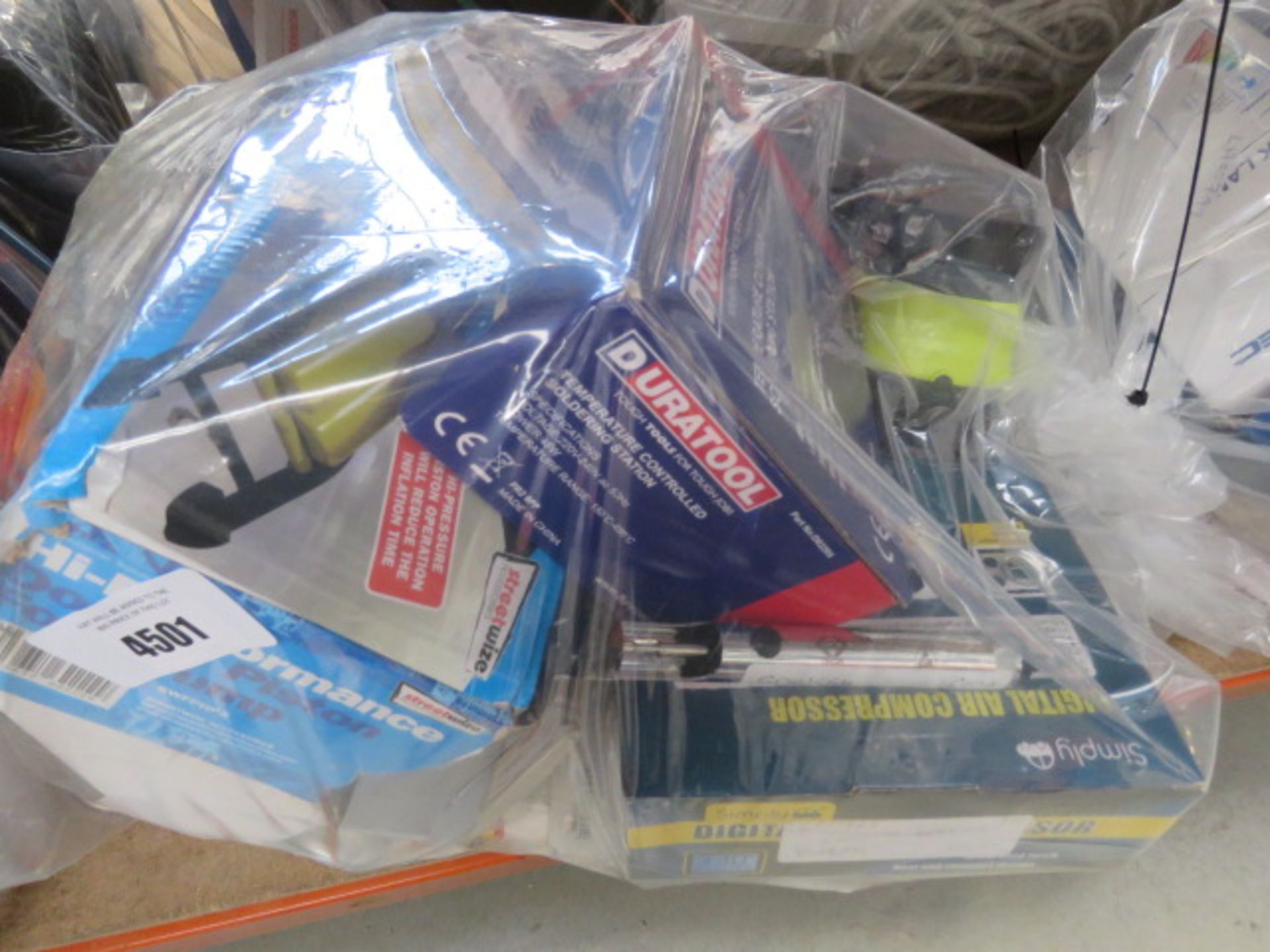 2 bags containing door piston pump, soldering stations, air compressors, cables, extension leads, - Image 2 of 3