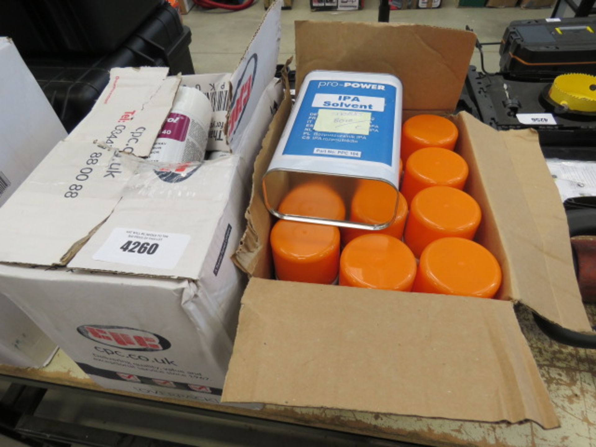 Box of renovator spray, solvent and box of fault detection spray