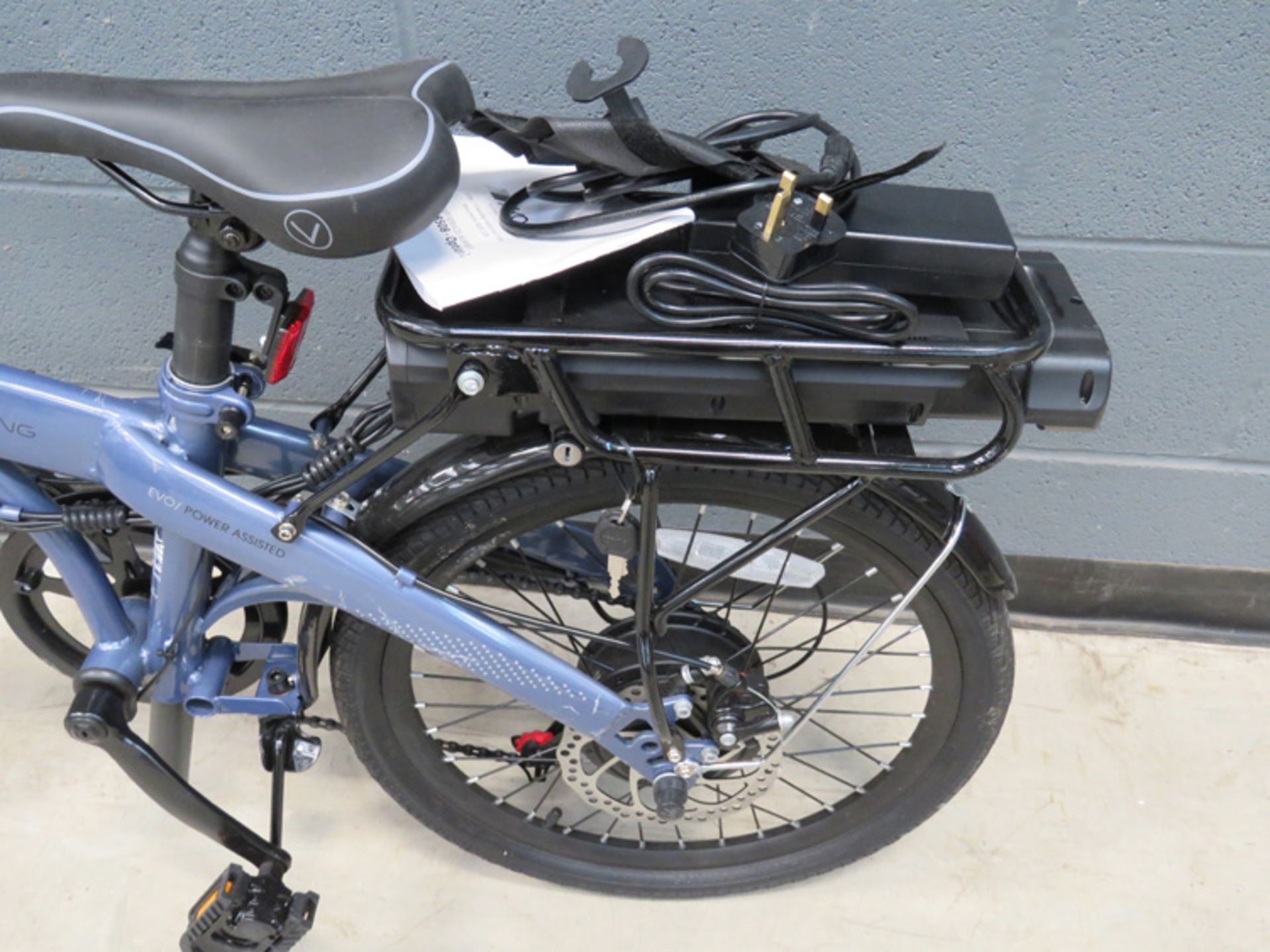 Evo foldup electric bike complete with battery, charger and key - Image 3 of 3