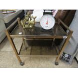2100- Mid Century metal 2 tier service trolley with glass shelves