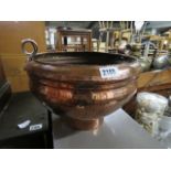 Large copper twin handled urn