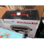 Boxed Kitchenaid mixer in grey containing 1 whisk attachment