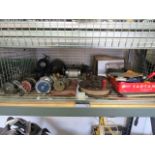Shelf containing large quantity of mainly vintage fishing reels incl. Dolphin Olympic, Gilder,
