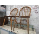 Pair of ash and elm Mid C stick back dining chairs